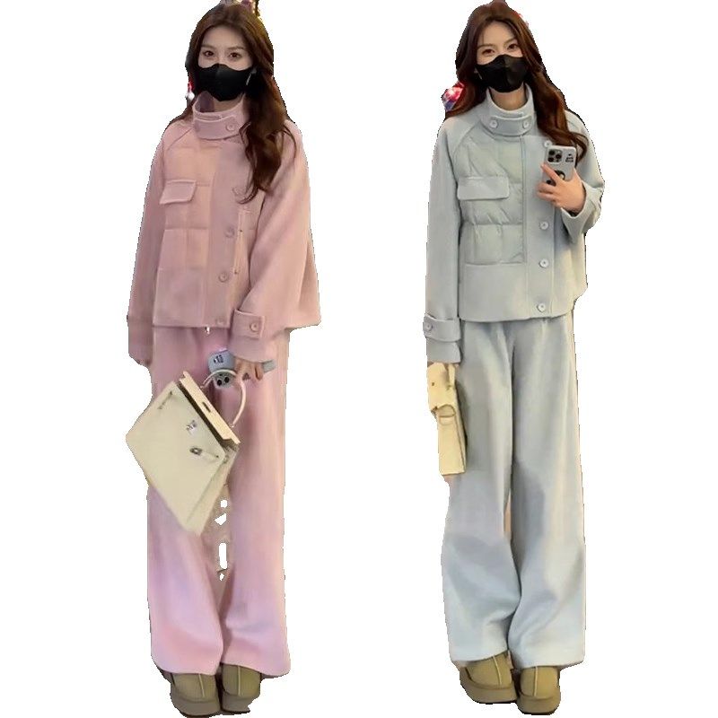 时尚减龄套装女冬季2025今年流行新款高级感时髦棉衣阔腿裤两件套