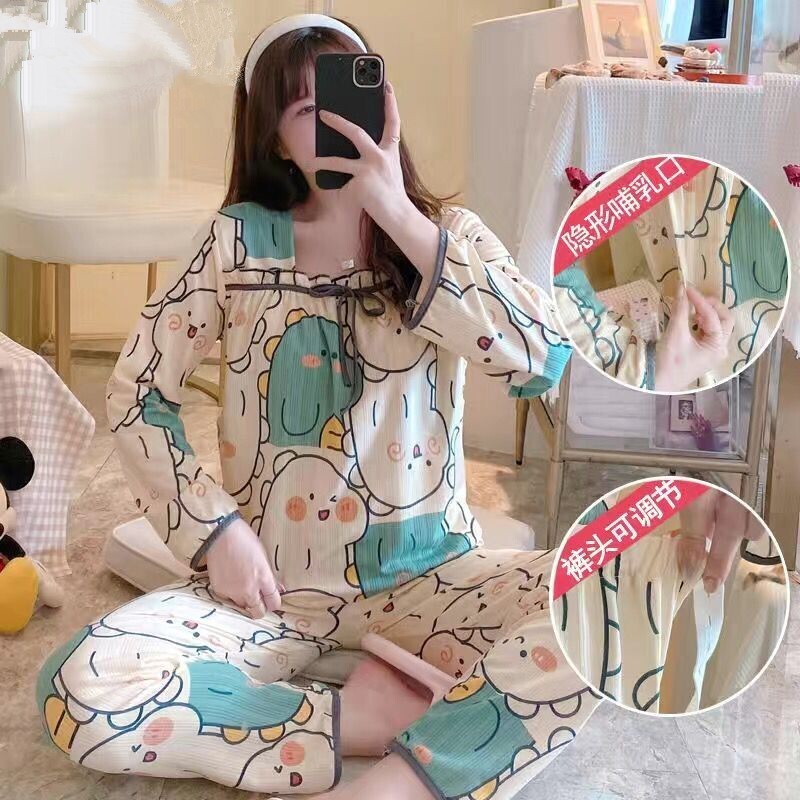 春秋季产后纯棉月子服孕妇睡衣女夏季薄款两件套哺乳喂奶菠萝睡衣