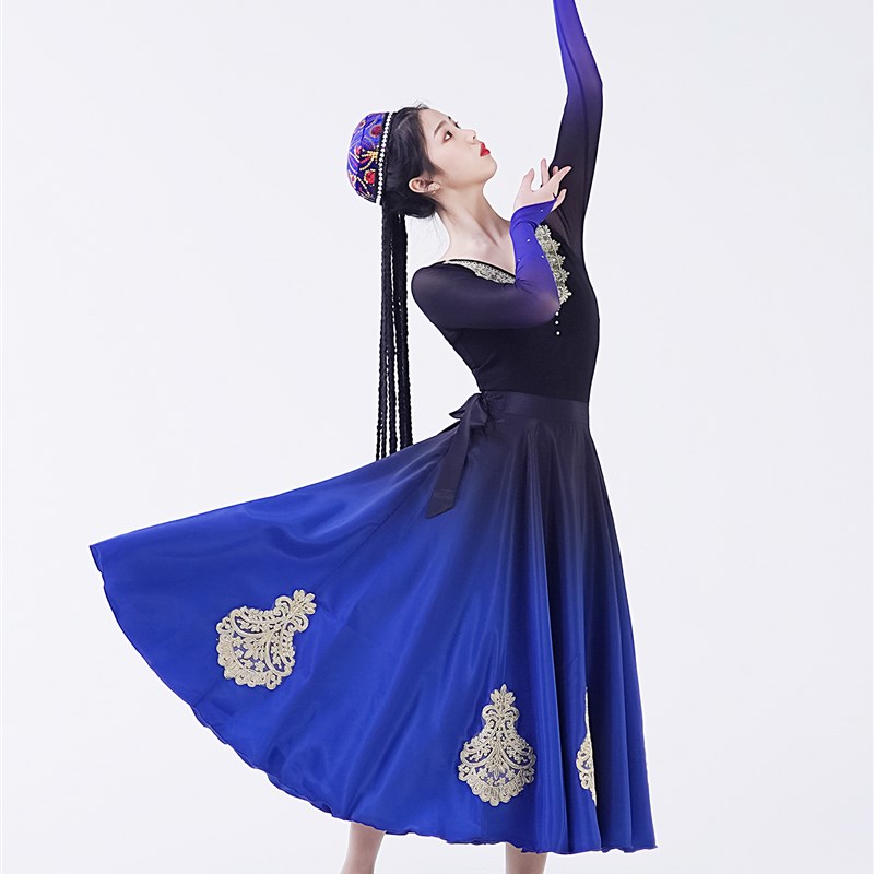 热销维吾舞尔族新疆舞蹈演出服维族服装裙舞裙子大摆半身女艺考大