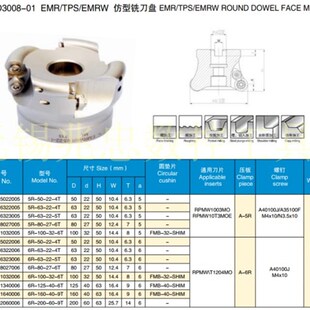 R6圆刀片EMRW6R-50 63 80 100 125 160 200 圆鼻面铣刀盘开粗