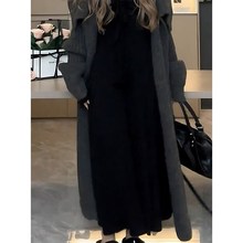 大尺码胖妹妹韩系慵懒风大翻领针织E毛衣外套女秋冬季鱼尾洋装套