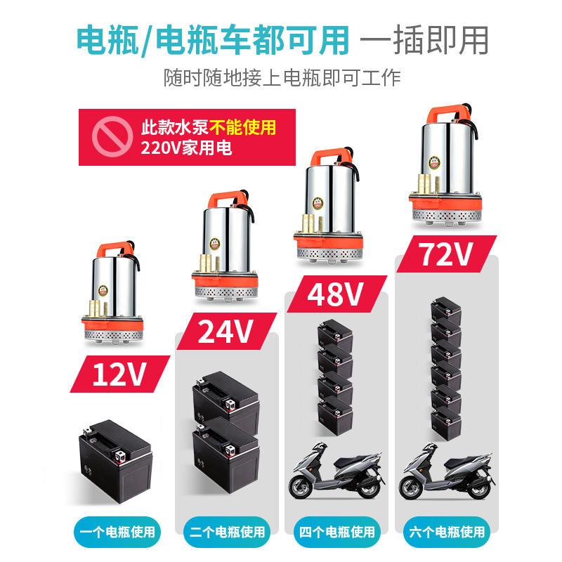直流抽水泵家用电瓶车潜水电泵12v24v48v60Qv小型电动农用抽水机