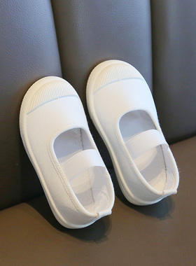 2023b春秋季女白色童鞋幼儿园校园表演小白鞋儿童帆布鞋男童休闲