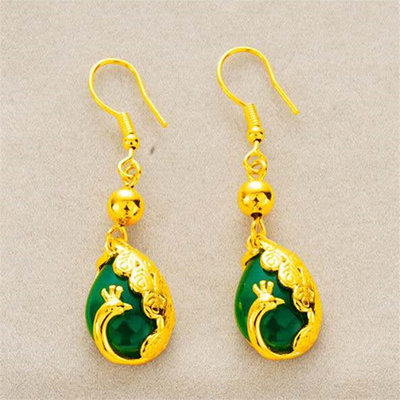 推荐Women Vietnam Gold Filled Jewellry Sets Peacock Opal Cha