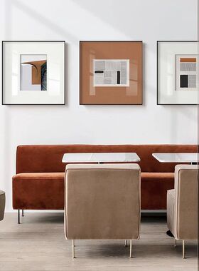 橙色北欧简约组合现代装饰画艺术挂画饭厅壁画抽象线条餐厅画客厅