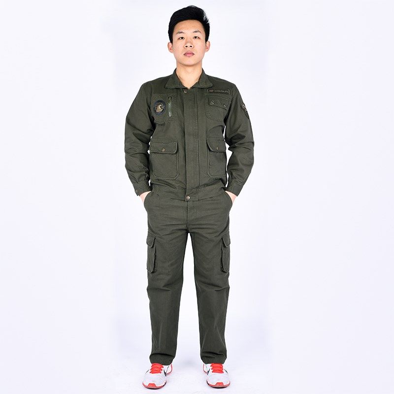 春秋工作服套装男焊工防烫劳保服长袖加厚耐磨耐脏军绿色工服