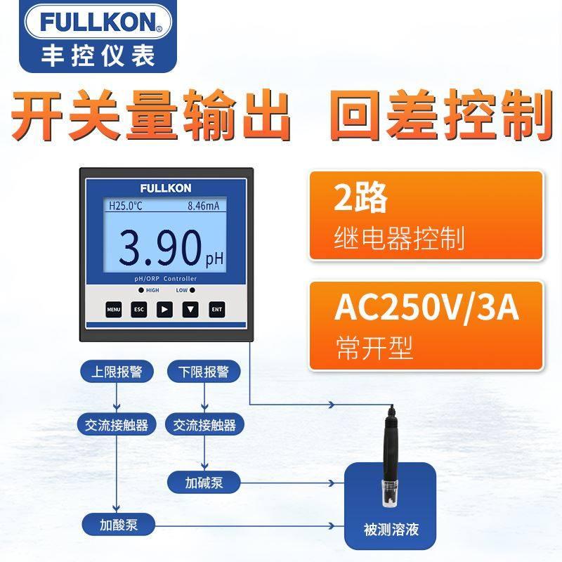 丰控电业感线pH计控制器无线传在pH工极探头电导率ORP检测测试仪*