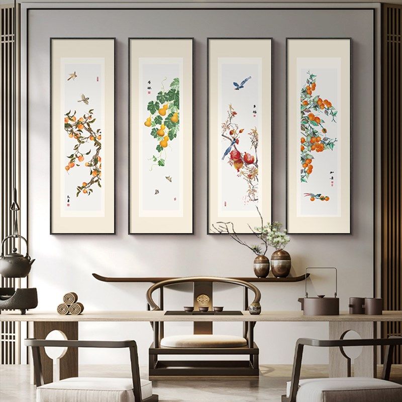 春夏秋冬挂画新中式客厅沙发背景墙四条屏装饰画餐厅茶室水墨壁画,家居饰品,现代装饰画,淘宝优惠券,粉丝福利购,淘宝优惠卷