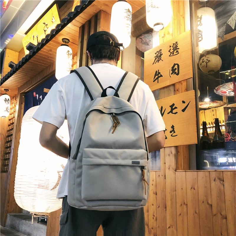 简约百搭双肩包红色大容量大学生时尚书包女韩版高中背包男旅行包