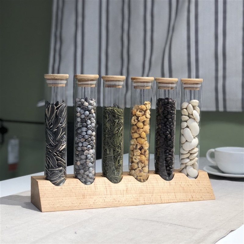 咖啡豆密封罐 吧台摆设茶叶展示罐 榉木玻璃试管展示架干果储物罐