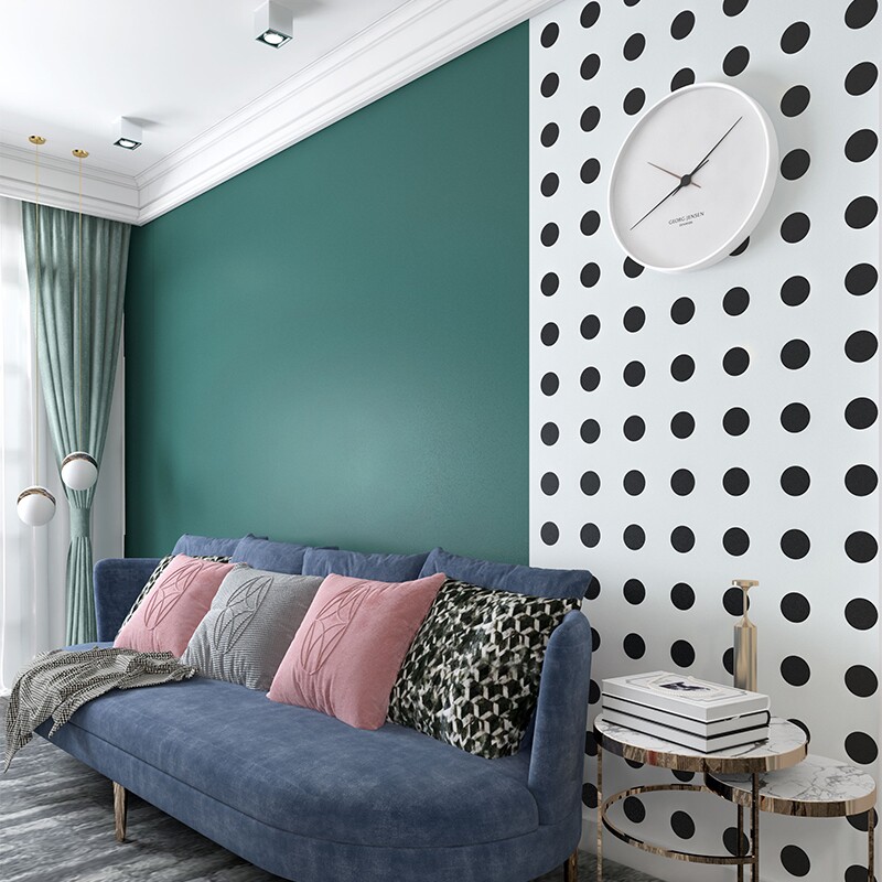 厂家黑白波点圆点墙纸自粘北欧ins风轻奢卧室家用客厅背景墙壁纸