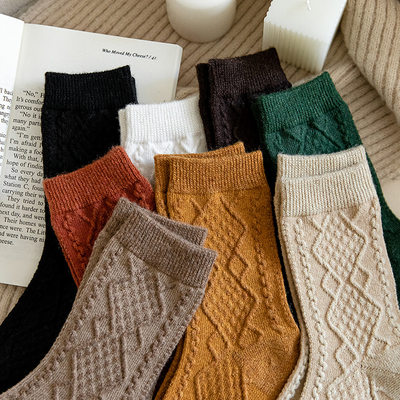 推荐Winter Cashmere Wool Woman Socks Solid Japanese Style Ha