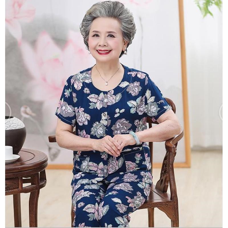 中老年睡衣女妈妈绵绸棉绸家居服奶奶婆婆老人夏季套装开衫可新品