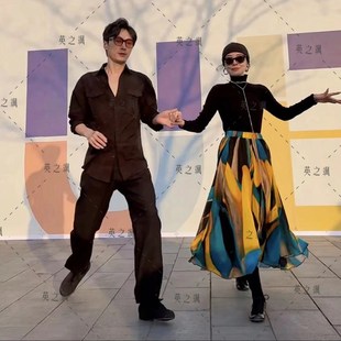 英之飒新720度超大摆广场舞长款 显瘦半身裙吉特巴水兵花色舞蹈裙