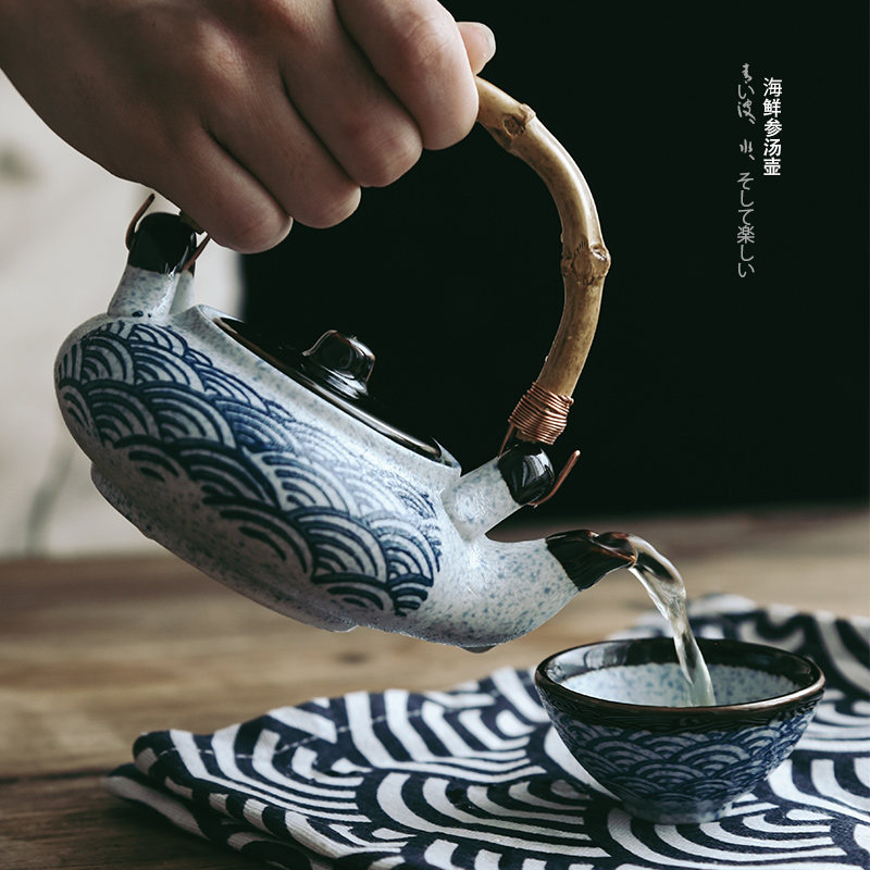 日式复古陶c瓷海鲜汤壶小茶壶茶杯蒸壶日韩料理餐具单人餐厅茶壶