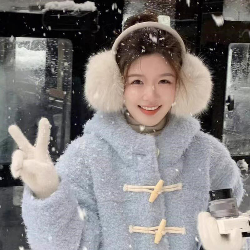 白色毛绒耳罩女秋冬季可爱耳包保暖加厚骑行电动车耳捂防风寒耳套