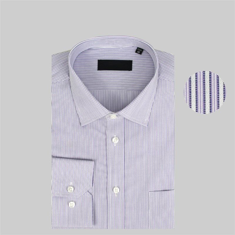 秋经典男士商务正装高支纱长袖衬衫中年 高支棉白底蓝细条纹衬衣