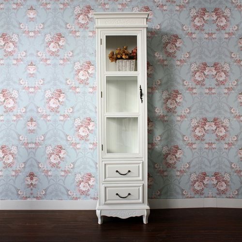 韩式田园白色雕花 展示柜储物柜三面玻璃 酒柜单门陈列高柜书柜