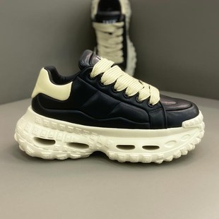 2025春季 男鞋 新款 潮流爆款 高级感厚底保暖皮面纯色轮胎鞋 老爹鞋