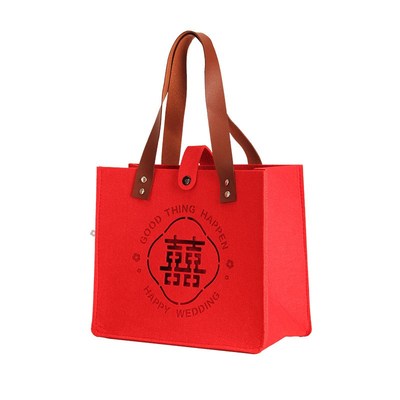 结婚喜字毛毡手提袋子新娘大号礼品袋婚包伴娘伴手礼W喜糖装红包