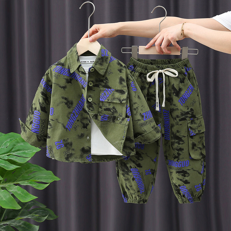 现货男童秋装套装2022新款洋气B儿童秋季迷彩两件套宝宝衣服帅气
