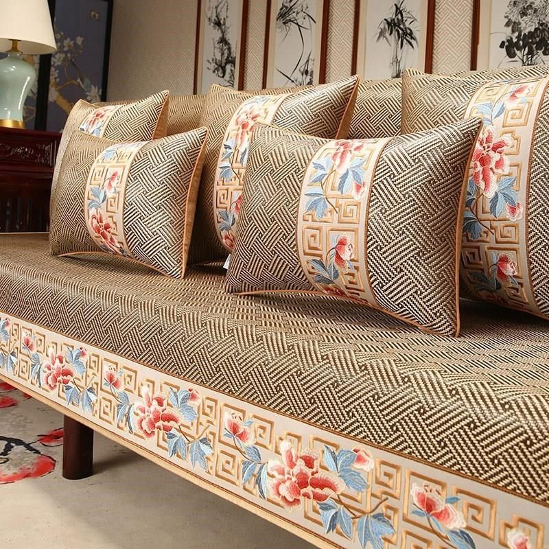 藤席红木沙发坐垫夏季冰丝沙发垫凉席凉垫防滑实木家具套罩盖布巾