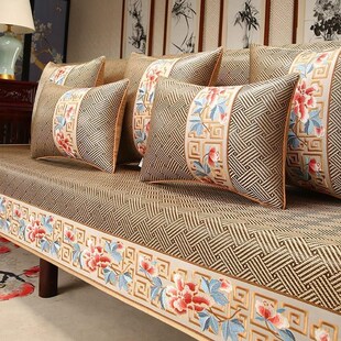 藤席红木沙发坐垫夏季冰丝沙发垫凉席凉垫防滑实木家具套罩盖布巾