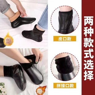 水鞋 加厚地板袜成人防滑底高筒皮袜防水 加绒内套保暖袜套女男冬季