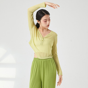 女透气纯色古典现代舞蹈形体训练功服纽扣短袖 艺考演出服 宽松罩衫