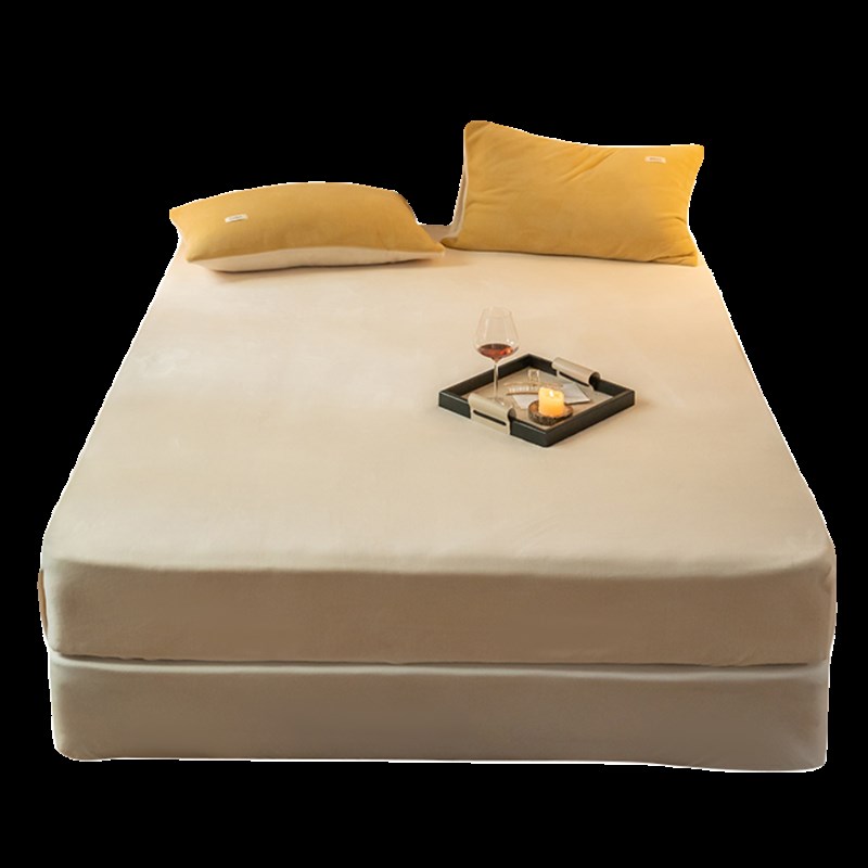 奶油系/简约纯色加厚牛奶u绒单件床单家用保暖毛绒床笠床垫保护罩