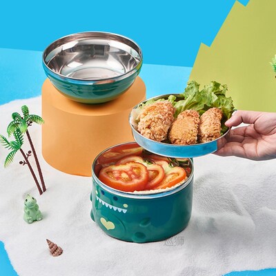900/1200ml Cute Duck Ramen Bowl With Lid Stainless Steel Kaw