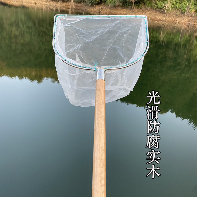 新品鱼粪清洁水藻打捞实木捞鱼网100目双框水产抄W网超密鱼虾赶海