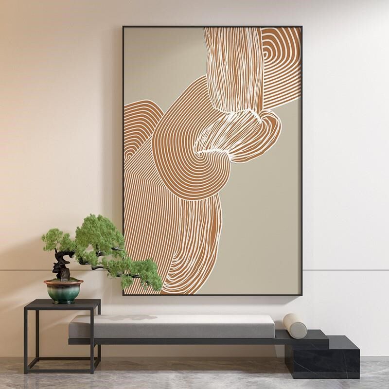 新中式客厅茶室背景墙壁装饰画竖版抽象线条缠绕简约门厅玄关挂画