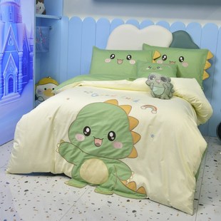 全棉床单被套男孩蓝色床上用品儿童可爱卡通100四件套1.5床笠