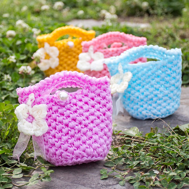 秀丝雅DIY手工钩20mm雪纺带线自制泡芙花小包包编U珍珠配件材料包