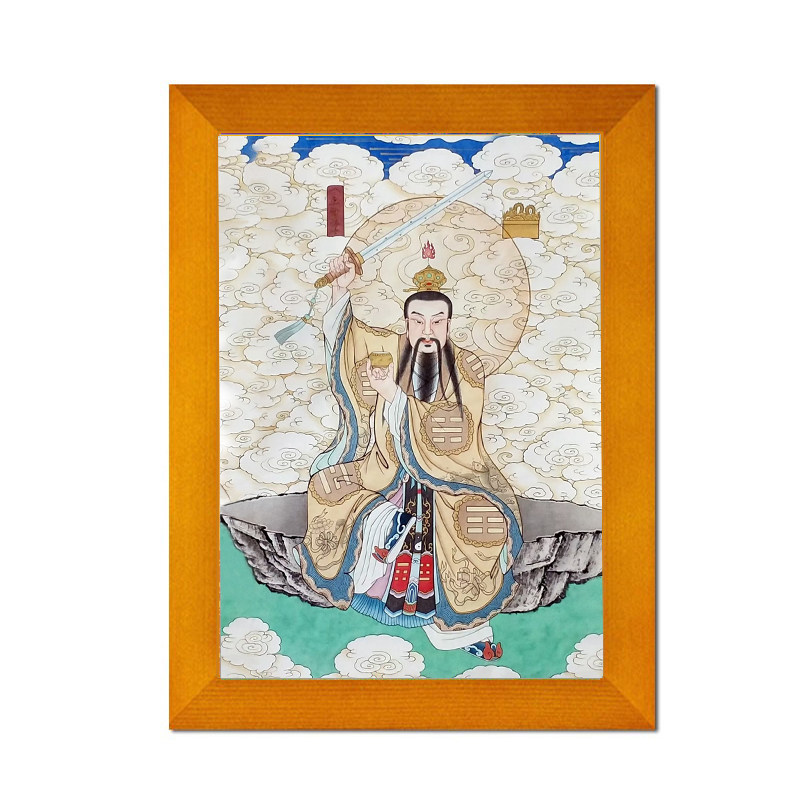 许天师画像实木相框挂画 感天大帝神像h许真君 像妙济真君家用摆