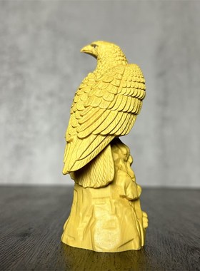黄杨木雕大展宏图中式办公室玄关老鹰雄鹰摆件大鹏展翅桌面装饰品