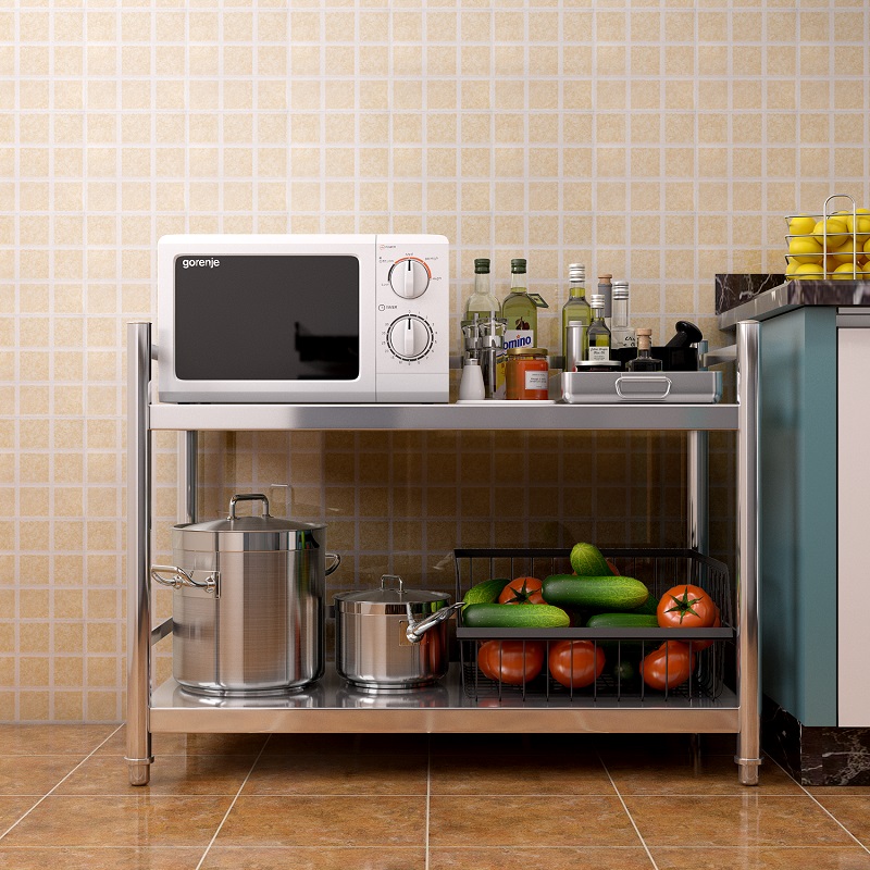 厨房带围栏置物架多层微波炉收纳架烤箱整理多功能不锈钢置画文伍