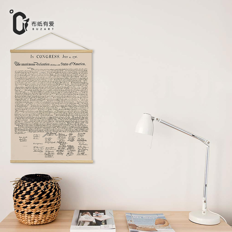 独立宣言a 励志英文装饰画创意卷轴挂画北欧风文艺书房壁画复古画