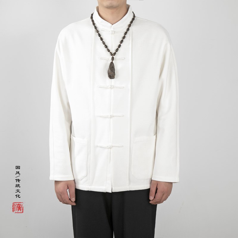 新中式加绒加厚长袖衬衫高级感棉麻衬衣复古风保暖开衫男盘扣唐装