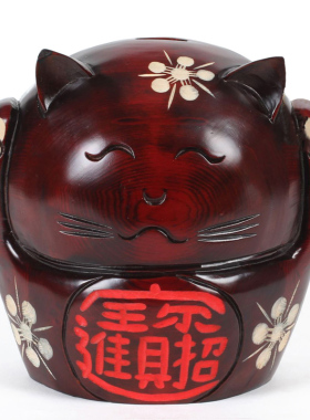 劫财猫存钱罐猫摆件小 实木储蓄罐储钱罐 L迷你招财猫店铺开业礼