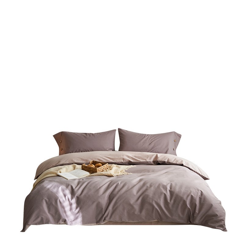 四季简约素色100支新疆长绒棉磨毛双拼四件套纯棉被套全棉床单笠4