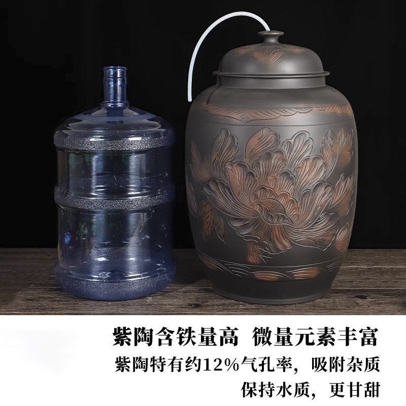 水缸家用储水用水桶云南建水紫陶茶道抽水净水桶大号陶瓷泡茶中式