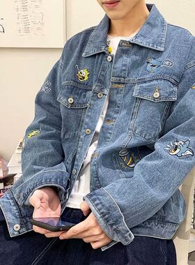 韩版潮流牛仔外套男秋冬休闲百搭修身夹克学生情侣棒球服褂子上衣