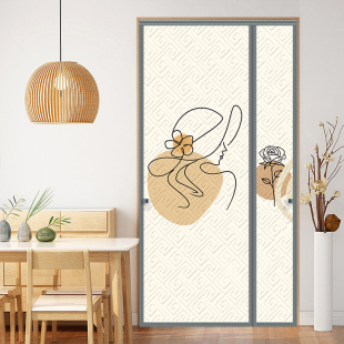 秋冬季棉门帘家用奶油风加厚保温隔风帘免打孔磁吸卧室厨房隔断窗