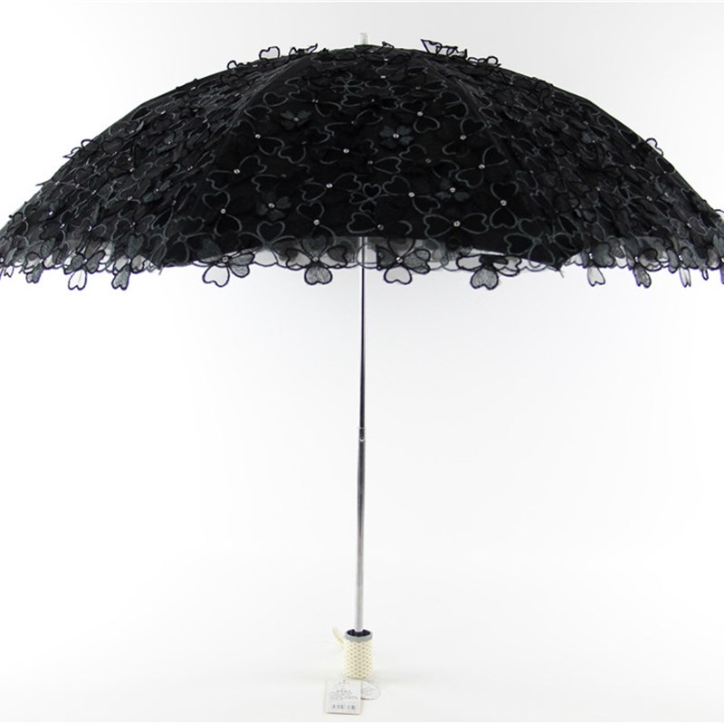 遮阳伞二折蕾丝刺绣花遮阳伞黑胶抗UV防晒公主晴雨两用洋伞女