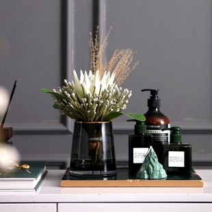 极速现代创意金边玻璃花瓶花艺样板间酒店浴室卫生间台面香薰装 饰