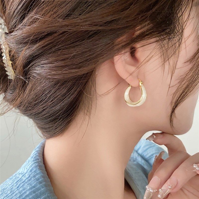 简约滴釉纯银素圈耳环2024新款爆款高级感耳圈小众设计耳扣耳饰女