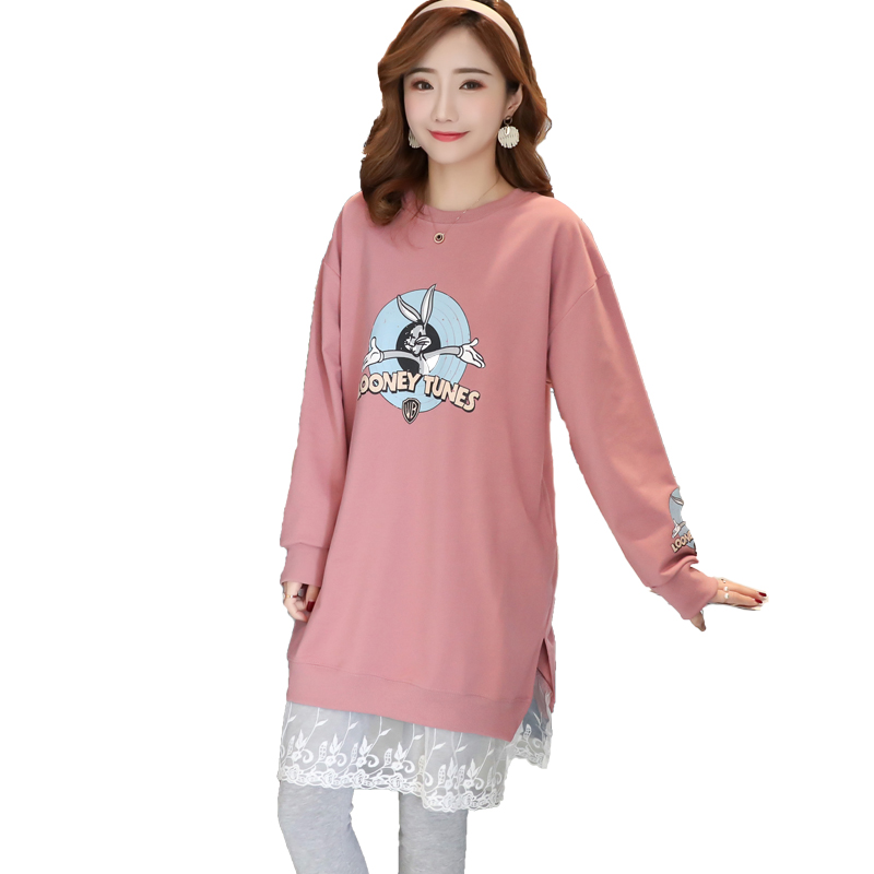 哺乳连衣裙辣g妈款中长款喂奶衣服产后外出加绒卫衣孕妇秋冬装上