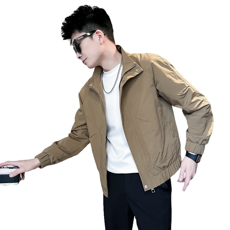 春季小码男装纯色外套男韩版修身立领夹克矮小个子短款上衣百搭潮